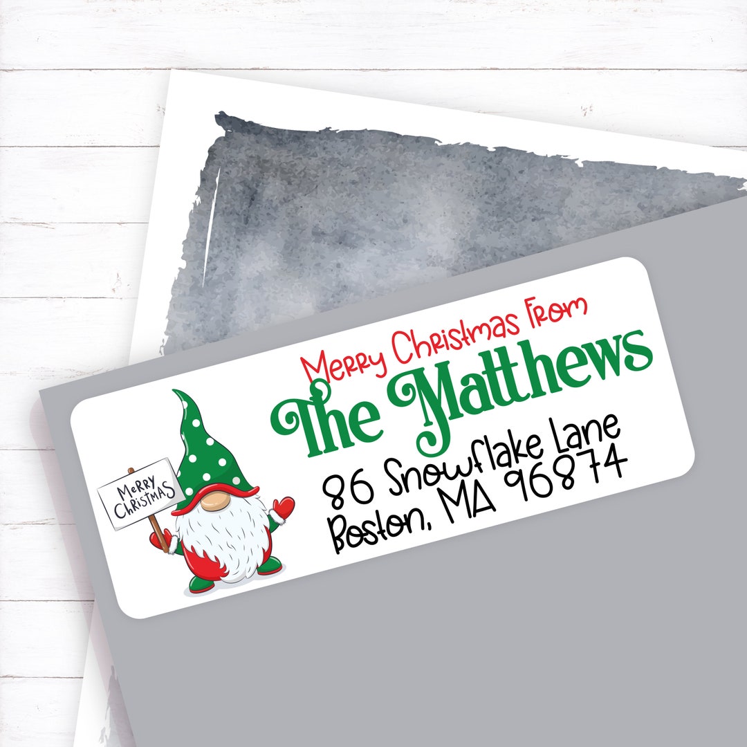 Merry Christmas Gnome Address Label, Holiday Gnome Mailing Label, Winter Gnome Stickers, Gnome