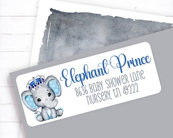 It's A Boy Prince Elephant Address Labels, Baby Shower Return Address, Baby Boy Address Label, Elephant Prince, Elephant Sticker, Elephant