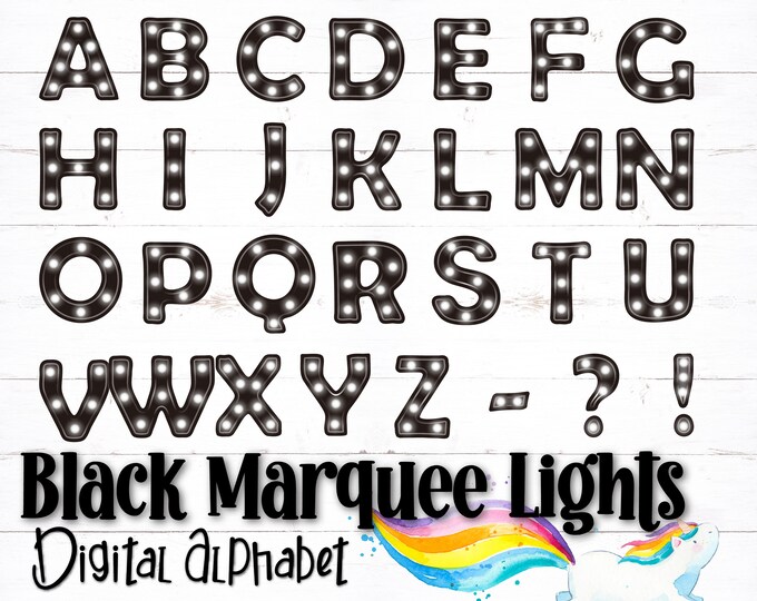 Printable Digital Alphabet Letters, Marquee Letters, Marquee Alphabet, Black Alphabet, PDF ...