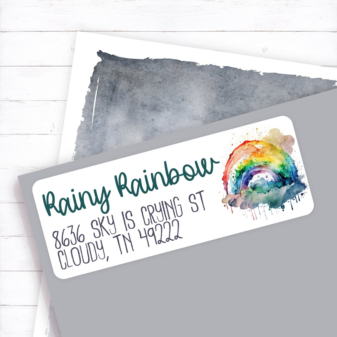 Watercolor Rainbow Address Label Dripping Rainbow Address Etsy