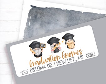Class of 2022 Graduation Gnomes Return Address Label, Fun 2022 Graduation Address Sticker, Graduation Invitation Envelope Label