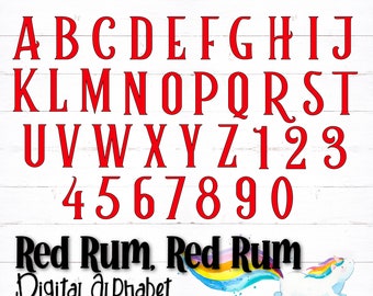 Printable Digital Alphabet Letters, Printable Numbers, Printable Letters, Red Alphabet, Red Numbers, PDF Alphabet, Valentine Alphabet