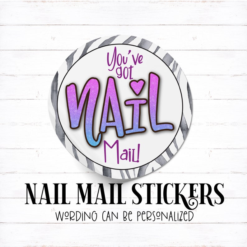 Zebra Glitter Nail Mail Sticker, Zebra Nail Mail, Animal Print Nail Mail, Youve Got Nail Mail, Round Nail Mail, Nail Mail Order Sticker image 1