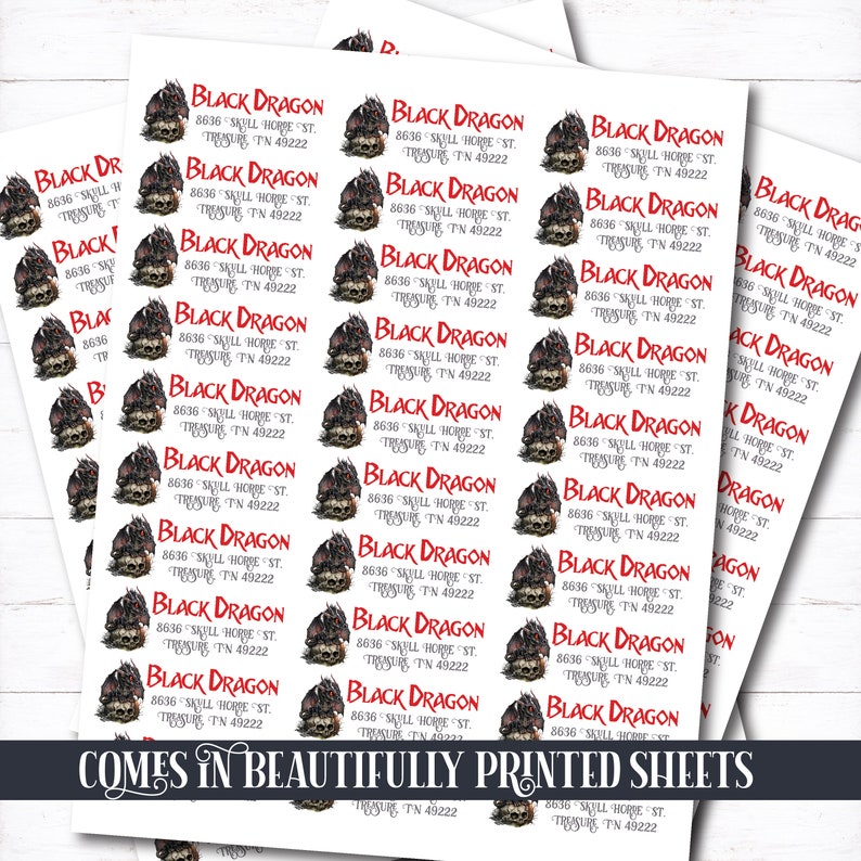 Baby Dragon Address Label, Black Dragon Address Sticker, Fantasy Mailing Label, Dragon Skull Envelope Sicker, Fantasy Dragon Sticker, Dragon image 4