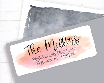 custom return, address labels, personalized return, address sticker, personalized address, watercolor, blue watercolor, pink watercolor