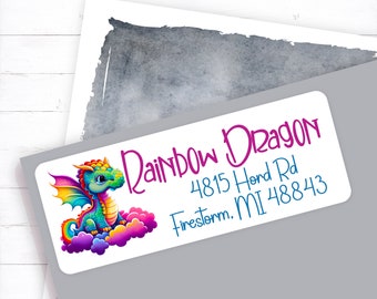 Rainbow Dragon Address Label, Cute Dragon Address Label, Baby Dragon Address Label, Dragon Address Sticker, Dragon Sticker, Dragon Label