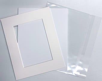 3 Pack 8x10 White Acid Free Mat Board with Foamboard Backing and Clear bags