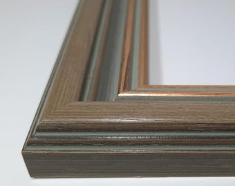 8x10 Solid Wood Picture Frame: Light Brown, Gray & Gold Vintage Molding with Museum Glass