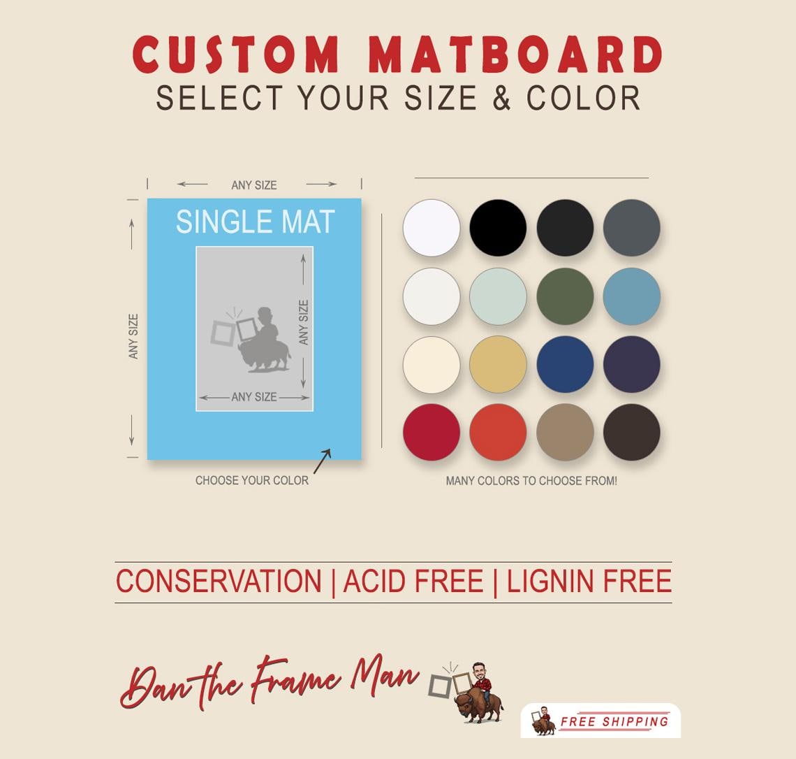 Fully Custom Acid-Free Matting | Single Mat Cut to Size | Lignin-Free Conservation Matboard for Custom Framing