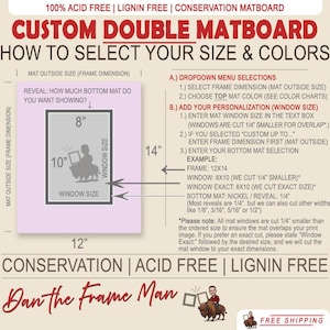 Custom Double Mat: Acid-Free Matboard, Any Size & Opening, Choose 2 Colors bild 2