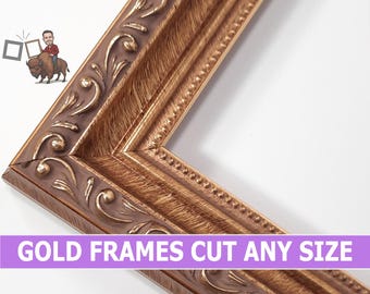 Ornate Gold Picture Frame: Solid Wood, Custom Size