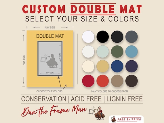 Custom Double Mat: Acid-Free Matboard, Any Size & Opening, Choose 2 Colors