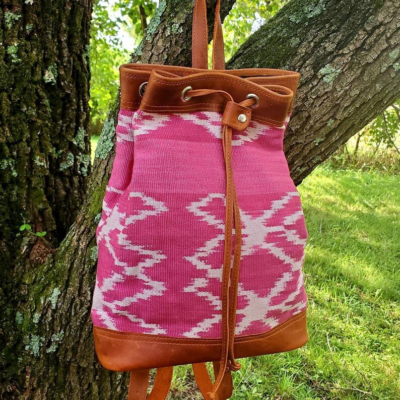 Cochineal Pink Floral ikat mini backpack