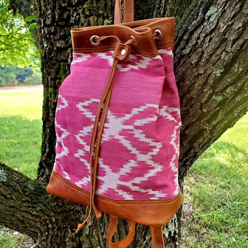Cochineal Pink Floral ikat mini backpack