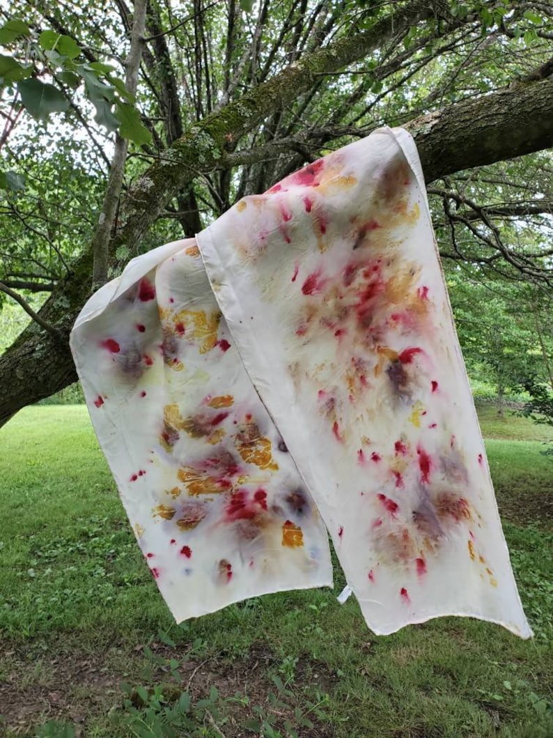 white with vivid colors Botanical dye silk scarf