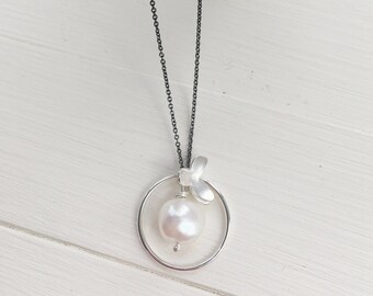 Snowdrop and Pearl Pendant  |  Pearl Pendant  |  Long Pendant  |  Silver Pendant  |  Leaf Pendant  |  Petal Pendant