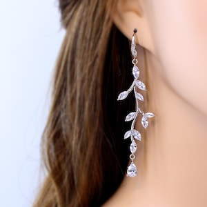 Vine Wedding Earrings Zircon Earrings Rose gold Earrings Leaf Bridal Earrings Wedding Jewelry Bridesmaid Gift Earrings Bridal Jewelry Eva