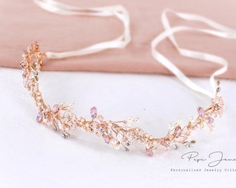 Wedding Ribbon Headband Bridal Headpiece Bridal Hair Comb Bridal hair Rose gold hair accessories Bridal hair piece Wedding hair piece