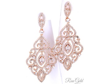 Boucles d'oreilles de mariage Boucles d'oreilles pendantes Boucles d'oreilles en zircone Boucles d'oreilles en or rose Boucles d'oreilles de mariée Bijoux de mariage Boucles d'oreilles de demoiselle d'honneur Bijoux de mariée