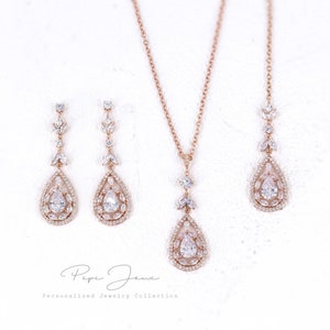 Collana da sposa con sfondo Set di gioielli da sposa Orecchini da sposa in cristallo Set di gioielli da sposa Orecchini in zircone Gioielli da sposa Gioielli da sposa Bea