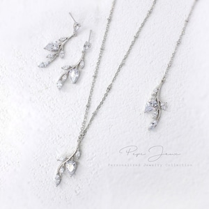 Rose gold Hochzeit Halskette Ohrringe Braut Ohrringe Zirkon Backdrop Necklace Vine Hochzeit Brautschmuck Brauthalskette Eva