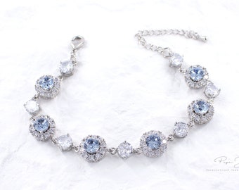 Sapphire Wedding Bracelet Earrings set Zircon Rhinestone Bracelet Navy Wedding Bridal Jewelry Bridesmaid Crystal Bracelet Bridesmaid Gifts