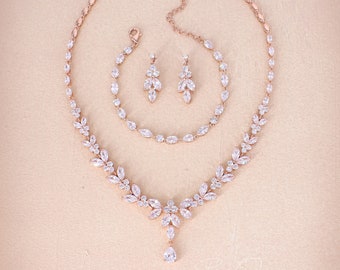Rose gold Wedding Necklace set Wedding Earrings set Bridal earrings set Wedding Bracelet Bridal Bracelet Backdrop Bridal Necklace set Joy
