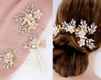 Bridal Hair Pins Crystal gold Leaves Wedding Hair Accessories Bridal Hair Accessory Crystal Bridal hair pin Floral Comb Bridal Hair pin