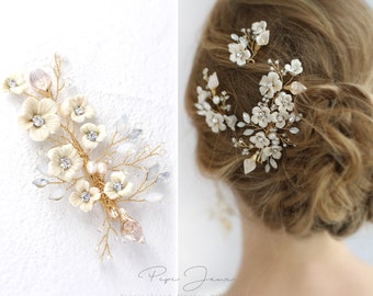 Bridal Hair Comb Crystal Leaves Wedding Hair Accessories Bridal Hair Accessory Crystal Bridal Comb Clay Flower Bridal Bling Bridal Hair pin