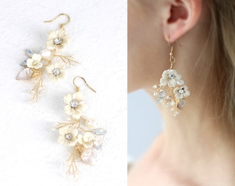 Wedding Earrings Pearl Rhinestone Clay flower Earrings hooks Bridal Earrings Wedding Jewelry Bridal Accessory Bridesmaid Earrings