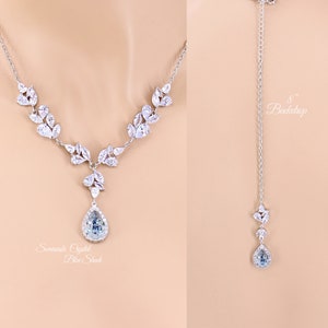 Wedding Necklace Swarovski Crystal Blue Shade Backdrop necklace Zircon Necklace Bridal Jewelry Bridal Necklace Bridesmaid Necklace Gift Ivy