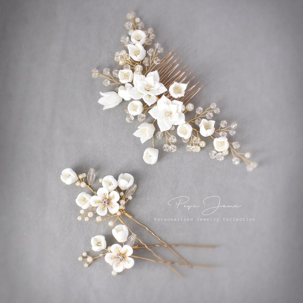 Bridal Hair Comb Crystal Leaves Wedding Hair Accessories Bridal Hair Accessory Crystal Bridal clay Floral Comb Bridal Bling Bridal Hair pin