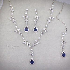 Himmelblau Helltürkis Hochzeit Halskette Ohrringe Set Brautohrringe Sapphire Backdrop Necklace Brautschmuck Brauthalskette Eva