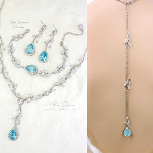 Himmelblau Hochzeit Braut Halskette Ohrringe Sapphire Aquamarin Blau Backdrop Halskette Hochzeit Schmuck-Set Vine Braut Halskette Ohrringe Eva
