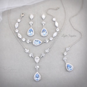 Wedding Necklace Swarovski Crystal Light Turquoise Necklace Sapphire blue Bridal necklace Wedding earrings Bridal Bridesmaid earrings Gift