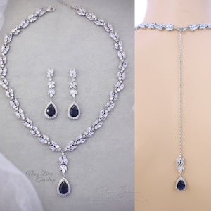 Hochzeit Halskette Set Hochzeit Ohrringe Braut Ohrringe Set Saphir Marine Blau Halskette Hochzeit Brautjungfer Schmuck Geschenk Brautkette Emma