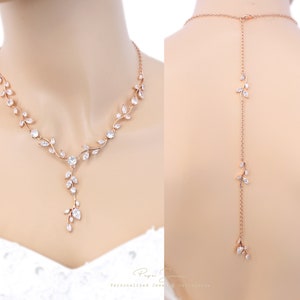 Rebe Hochzeit Halskette Blatt Backdrop Halskette Zirkon Halskette Braut Schmuck set Kristall Halskette Brautjungfer Halskette Ohrringe Geschenk Eva