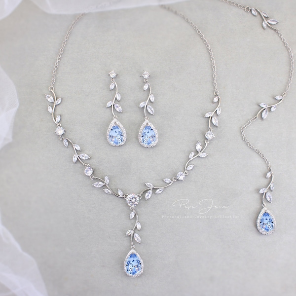 Vine Light Turquoise Bridal Necklace Pale Blue Gray Wedding Jewelry set Swarovski Crystal Blue Shade Necklace Bridesmaid Earrings Gift Eva