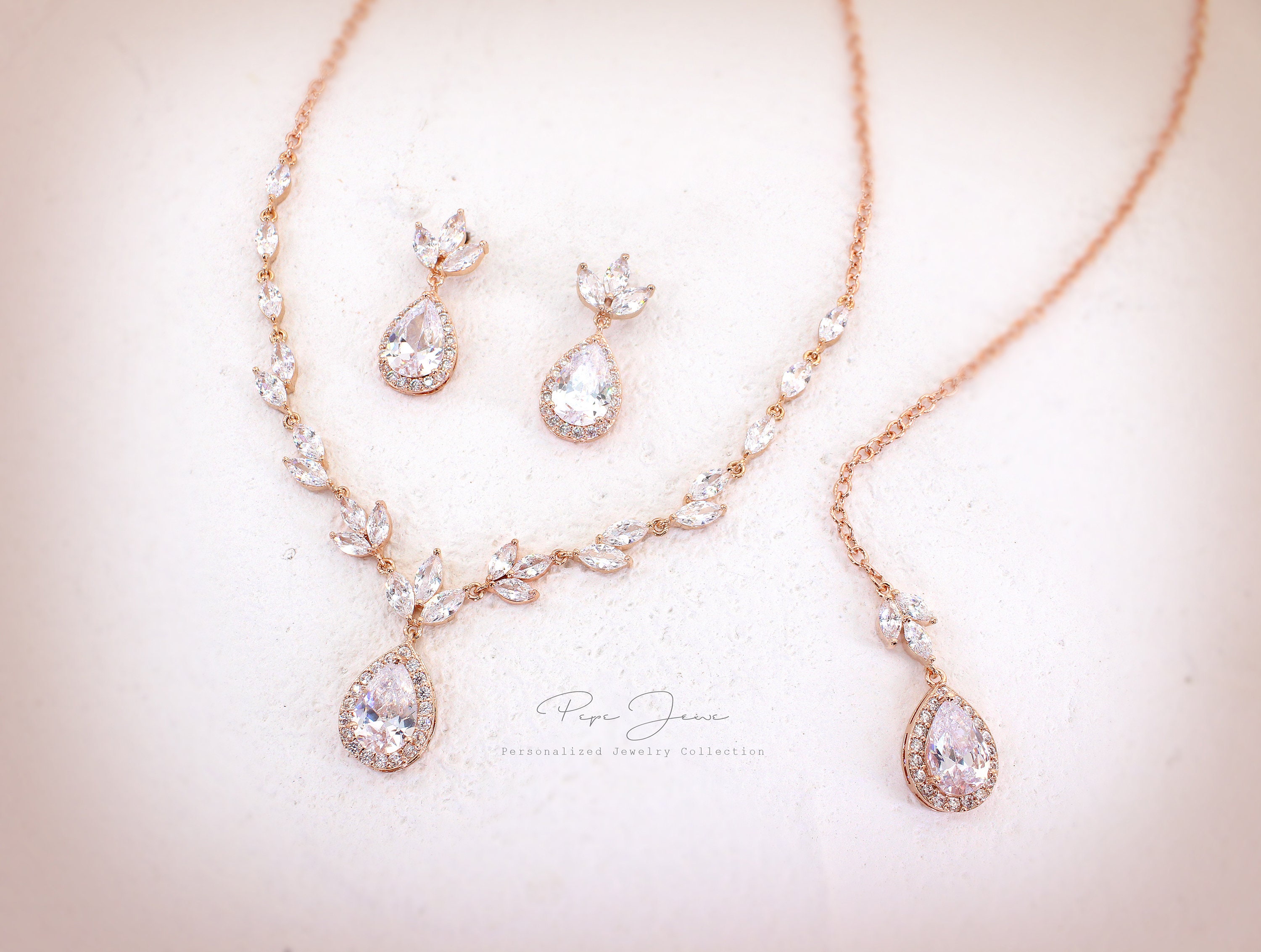 Rose Gold Wedding Necklace Set Wedding 