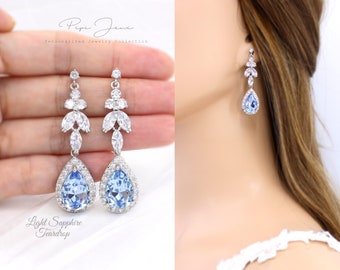 Wedding Earrings Swarovski Blue shade Crystal Zirconia Earrings Pale Blue Gray Bridesmaid Earrings Bridal Earrings Teardrop Earrings Joy