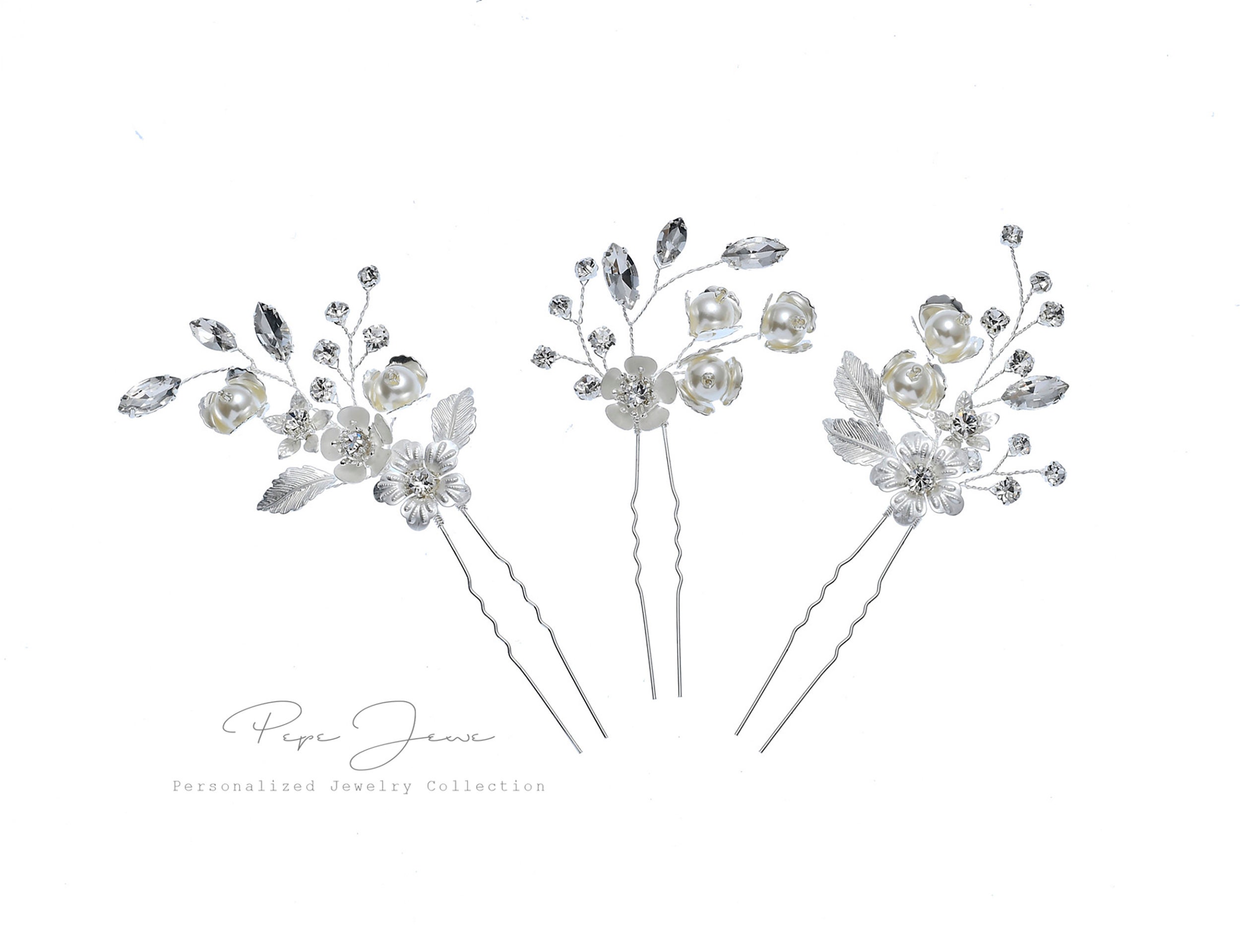Set of 3 Bridal Hair Pins Crystal Leaves Wedding Hair Etsy Hong Kong