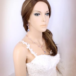 Sapphire Blue Leaf Zirconia Bridal Jewelry: Teardrop Vine Necklace, Earrings, Backdrop, Bracelet, Eva image 13