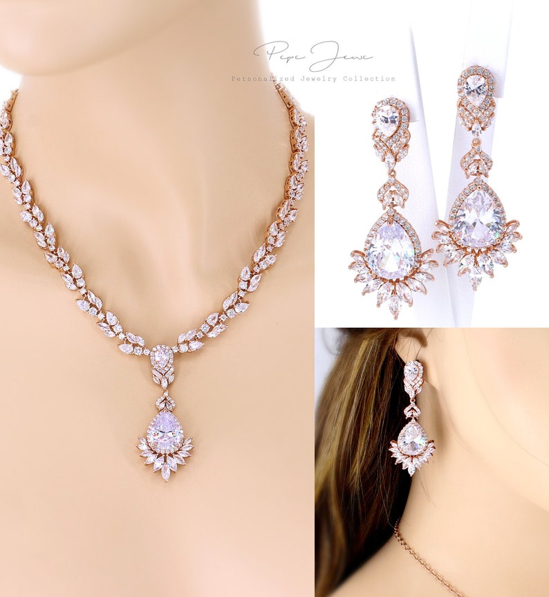 Wedding Necklace set Wedding Earrings Bridal earrings Zirconia Backdrop NecklaceWedding Jewelry Bridal Jewelry Bridal Necklace set Ece Fay