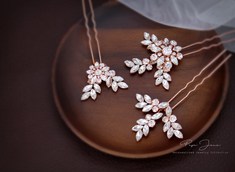 Bridal Hair Pins Crystal Leaves Wedding Rose gold Hair Accessory Bridal Hair comb Crystal Bridal hair pin Floral Comb Bridal Hair pin Daisy