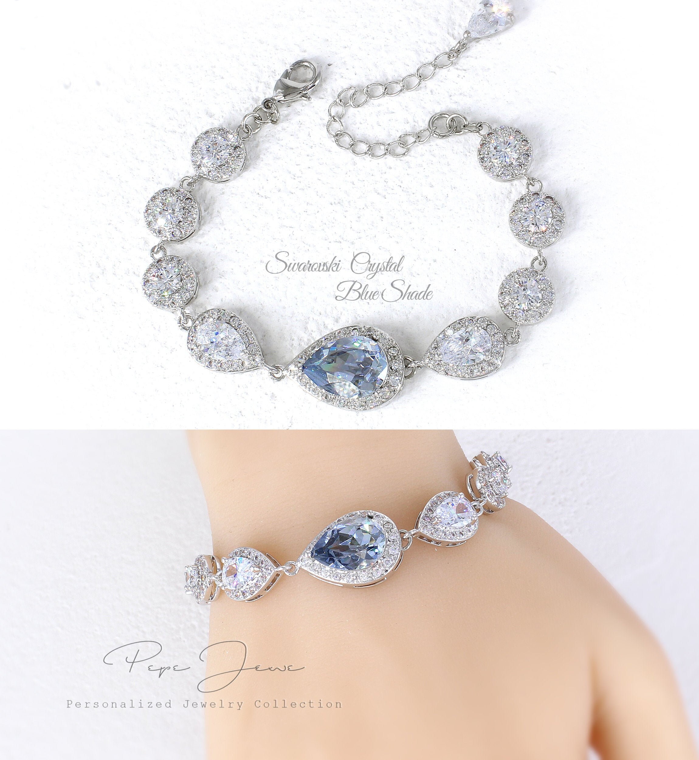 Wedding Bracelet Swarovski Blue Shade Crystal Zirconia | Etsy