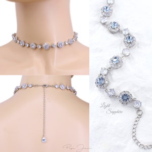 Navy Wedding Choker Necklace Sapphire Blue Zircon Necklace Wedding Jewelry Bride necklace Bridal Backdrop Necklace Bridesmaid Necklace Gift