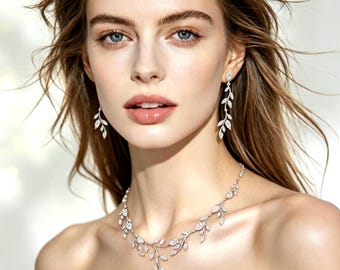 Collar de boda de hoja de cristal para novia, pendientes, pulsera, telón de fondo, joyería nupcial, Eva