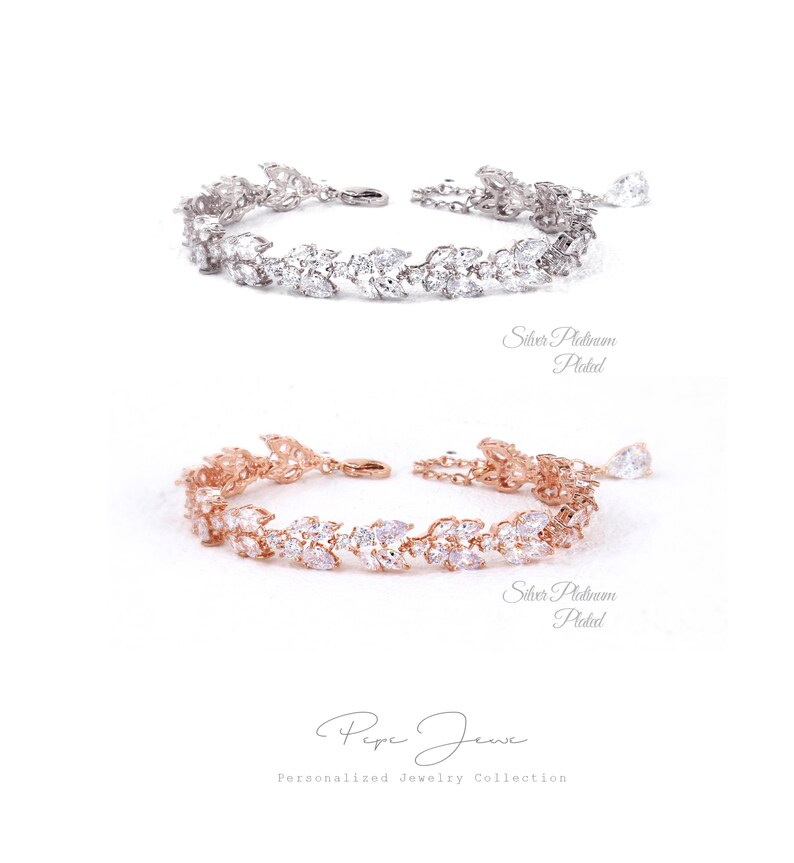 Wedding Bracelet Earrings set Zirconia Leaf Bracelet Earrings Wedding Jewelry Rose gold Bridal Bracelet set Bridesmaid Bracelet Gifts Fay