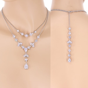 Sapphire blue Wedding layered Necklace Lariat necklace Wedding Bridal Necklace Zircon Backdrop Necklace Choker Necklace Wedding Gift Rei