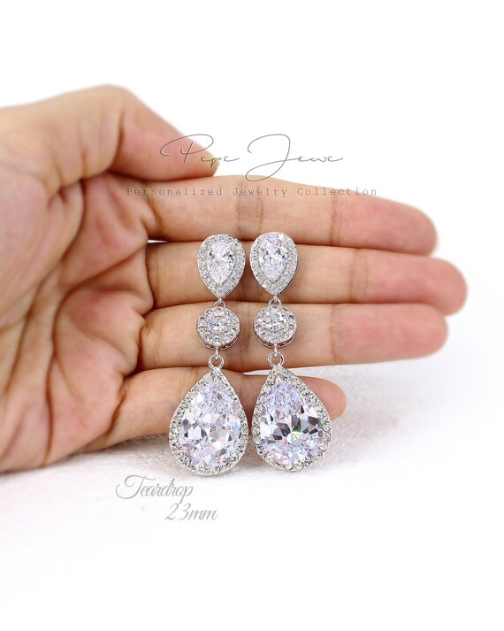 Wedding Earrings Teardrop platinum plated Zirconia Earrings Wedding Jewelry Bridesmaid Earrings Bridal Earrings Bridal Jewelry CZ rose